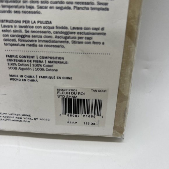 Ralph Lauren Fleur Du Roi Standard Sham Pillow $115 Tan Gold Archival Collection - Picture 6 of 6